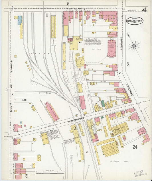 Sanborn Fire Insurance Map from Hagerstown, Washington County, Maryland (1904), Sheet #0004 - Historic Sanborn Fire Insurance Map Print, vintage old map wall art, antique decor, genealogy gift, Maryland Maryland map
