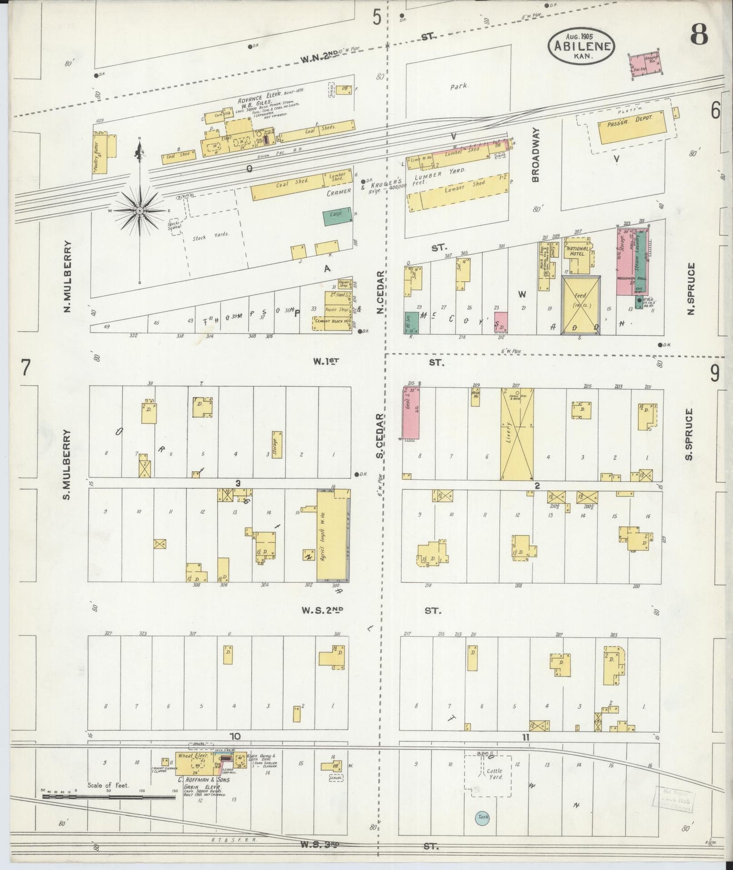 Sanborn Fire Insurance Map from Abilene, Dickinson County, Kansas (1905), Sheet #0008 - Complete Map Set gallery image, historic Sanborn map, vintage wall art, Kansas Kansas