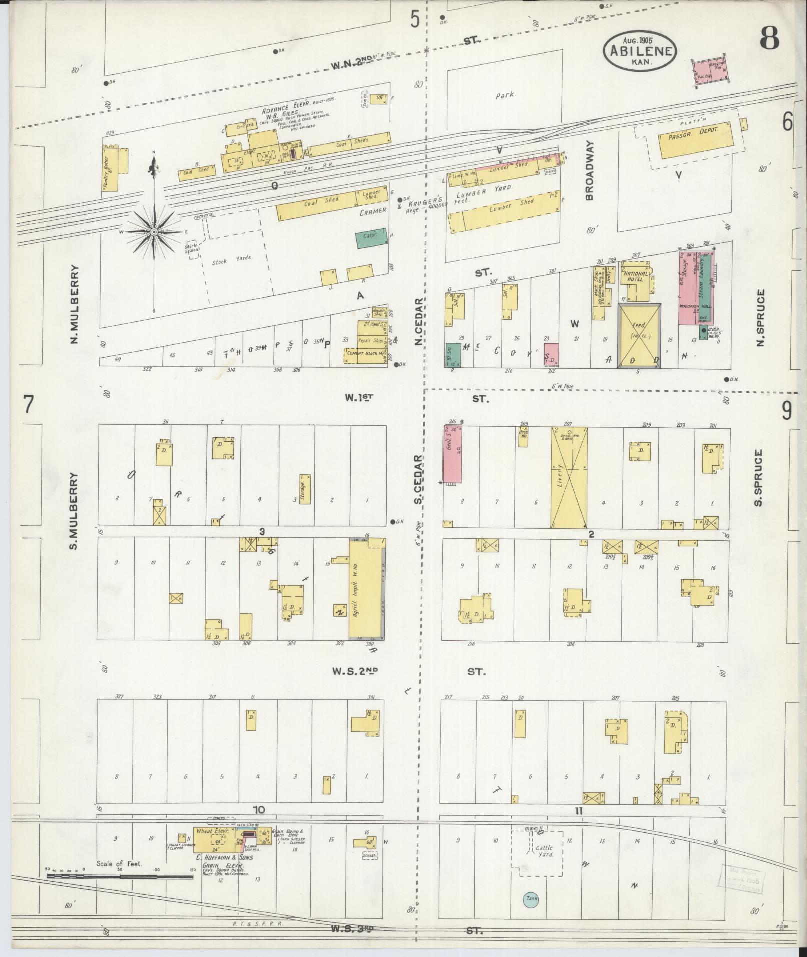 Sanborn Fire Insurance Map from Abilene, Dickinson County, Kansas (1905), Sheet #0008 - Complete Map Set gallery image, historic Sanborn map, vintage wall art, Kansas Kansas