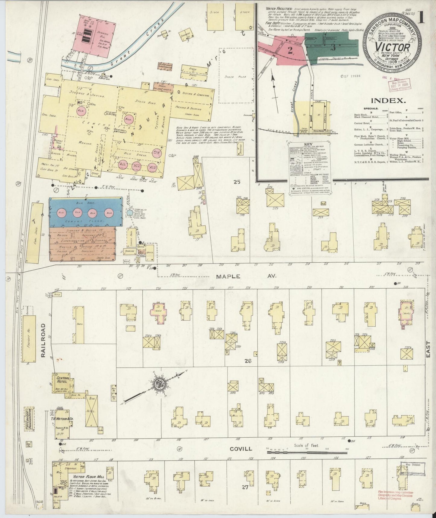 Sanborn Fire Insurance Map from Victor, Ontario County, New York (1909), Sheet #0001 - Historic Sanborn Fire Insurance Map Print, vintage old map wall art, antique decor, genealogy gift, New York New York map