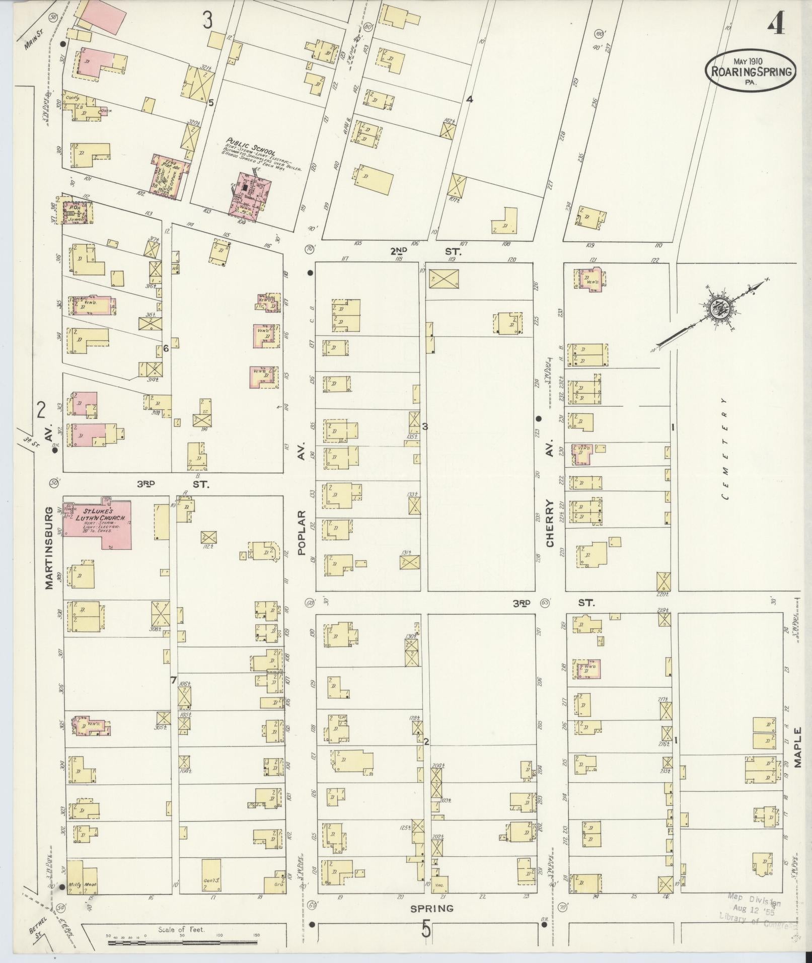 Sanborn Fire Insurance Map from Roaring Spring, Blair County, Pennsylvania (1910), Sheet #0004 - Complete Map Set gallery image, historic Sanborn map, vintage wall art, Pennsylvania Pennsylvania