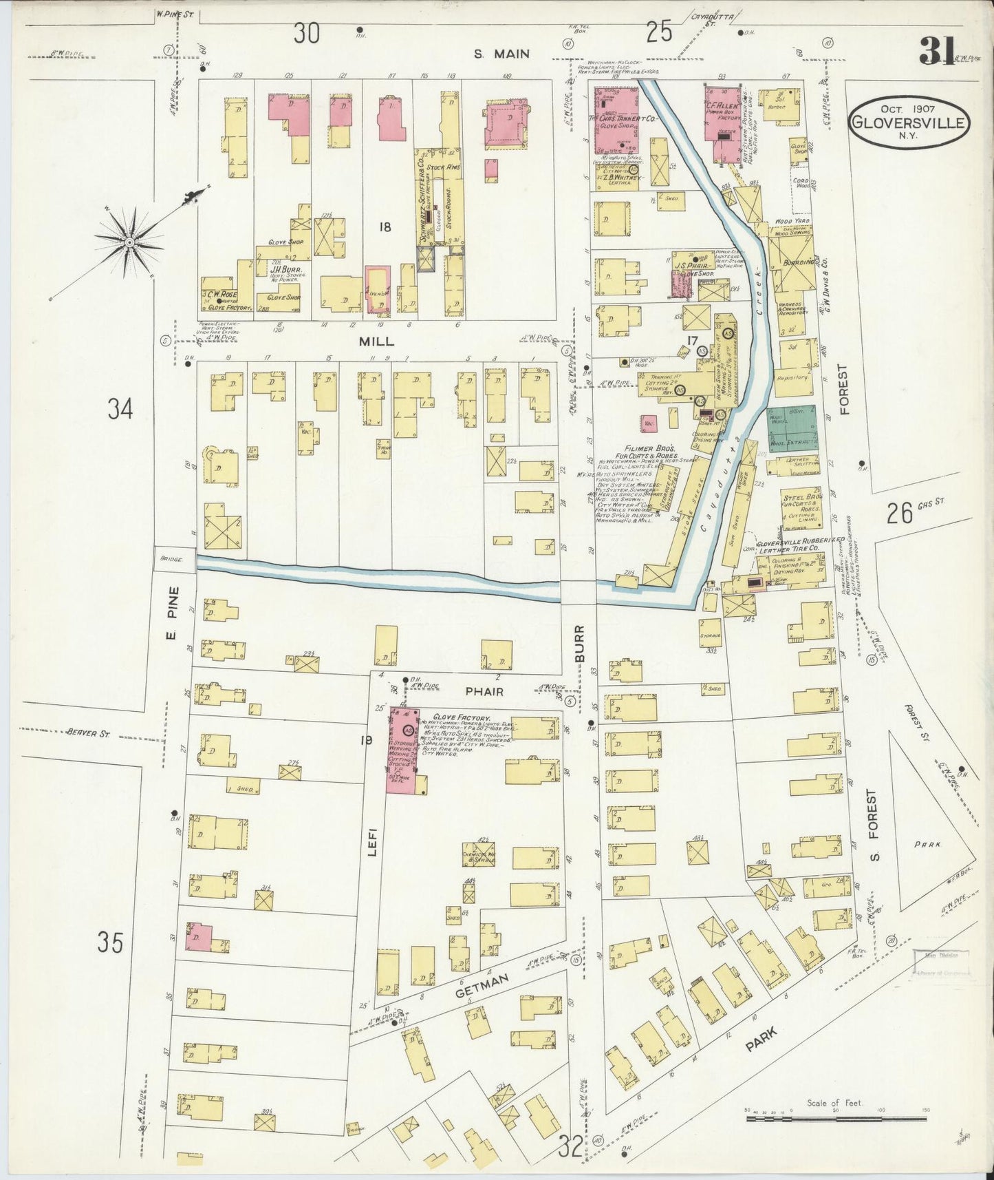 Sanborn Fire Insurance Map from Gloversville, Fulton County, New York (1907), Sheet #0031 - Complete Map Set gallery image, historic Sanborn map, vintage wall art, New York New York