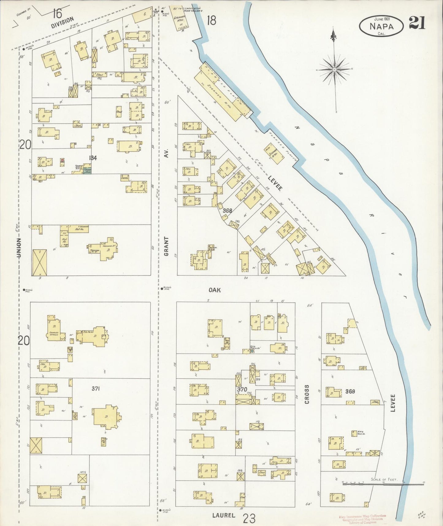 Sanborn Fire Insurance Map from Napa, Napa County, California (1901), Sheet #0021 - Complete Map Set gallery image, historic Sanborn map, vintage wall art, California California