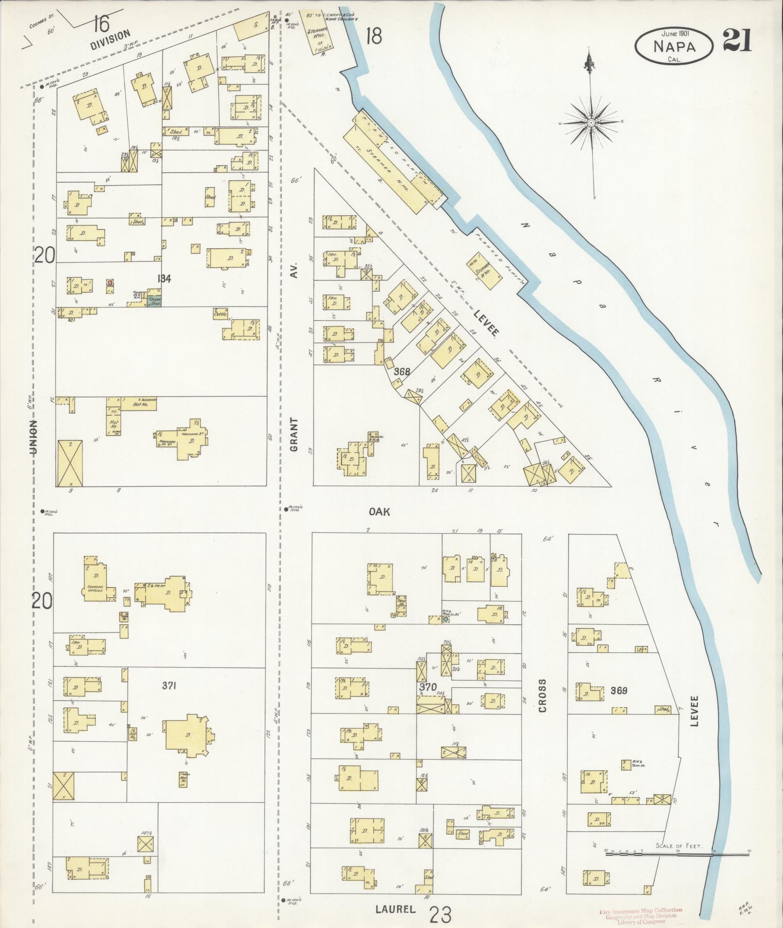 Sanborn Fire Insurance Map from Napa, Napa County, California (1901), Sheet #0021 - Complete Map Set gallery image, historic Sanborn map, vintage wall art, California California