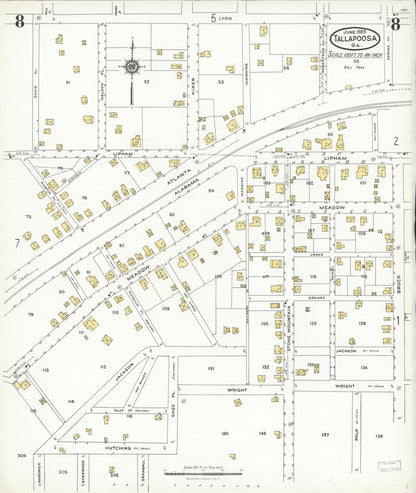 Sanborn Fire Insurance Map from Tallapoosa, Haralson County, Georgia (1923), Sheet #0008 - Complete Map Set gallery image, historic Sanborn map, vintage wall art, Georgia Georgia