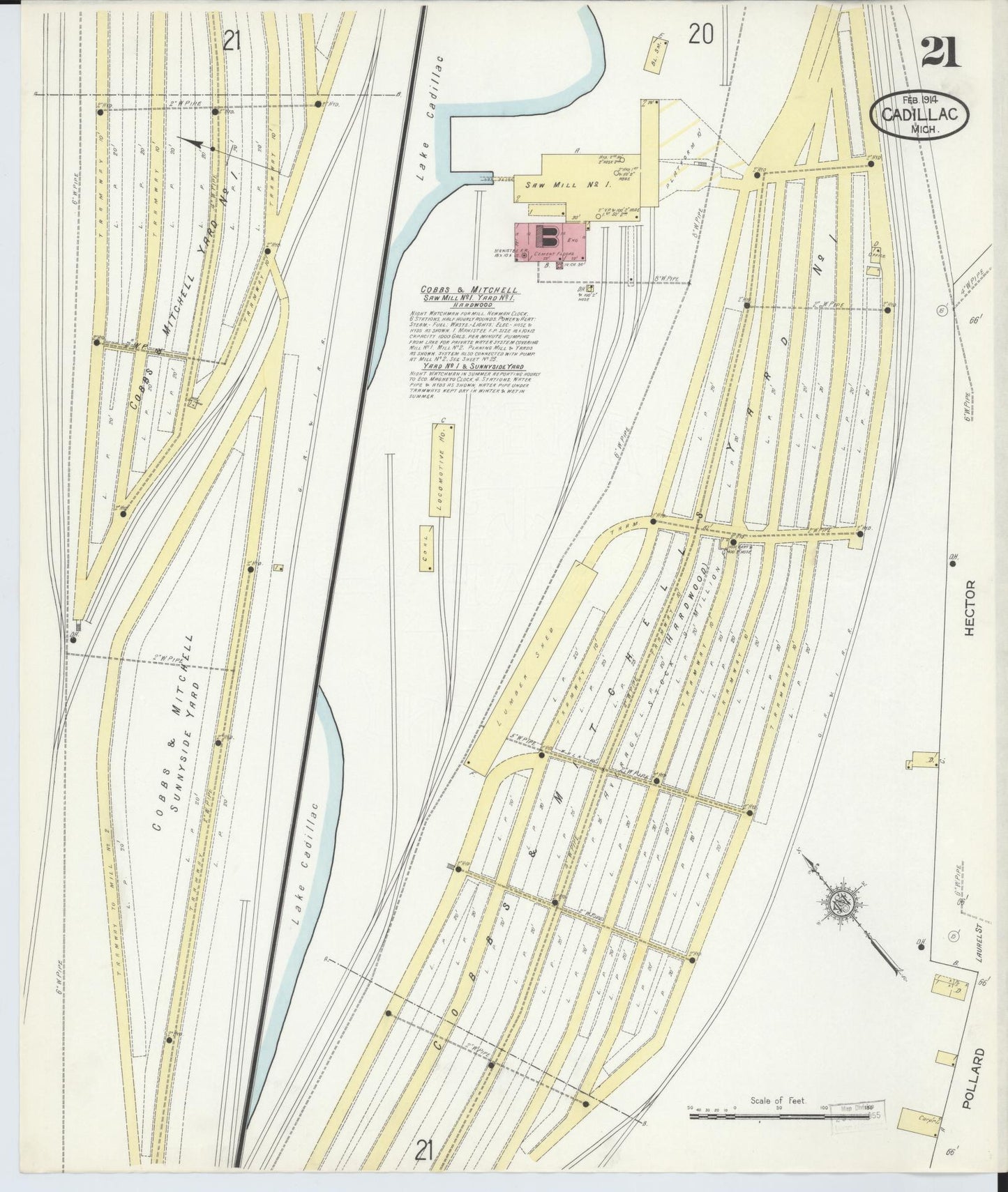 Sanborn Fire Insurance Map from Cadillac, Wexford County, Michigan (1914), Sheet #0021 - Historic Sanborn Fire Insurance Map Print, vintage old map wall art, antique decor, genealogy gift, Michigan Michigan map