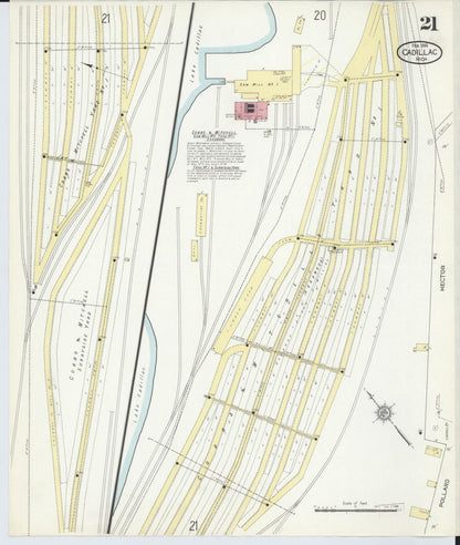 Sanborn Fire Insurance Map from Cadillac, Wexford County, Michigan (1914), Sheet #0021 - Historic Sanborn Fire Insurance Map Print, vintage old map wall art, antique decor, genealogy gift, Michigan Michigan map