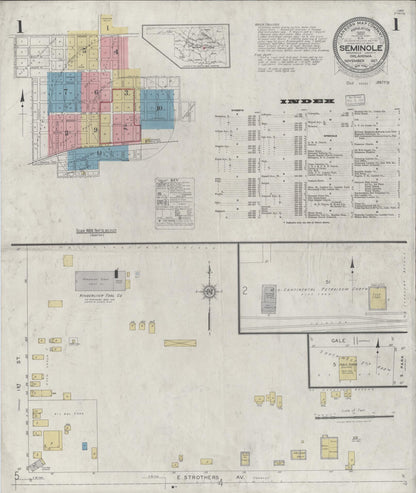 Sanborn Fire Insurance Map from Seminole, Seminole County, Oklahoma (1927), Sheet #0001 - Complete Map Set gallery image, historic Sanborn map, vintage wall art, Oklahoma Oklahoma