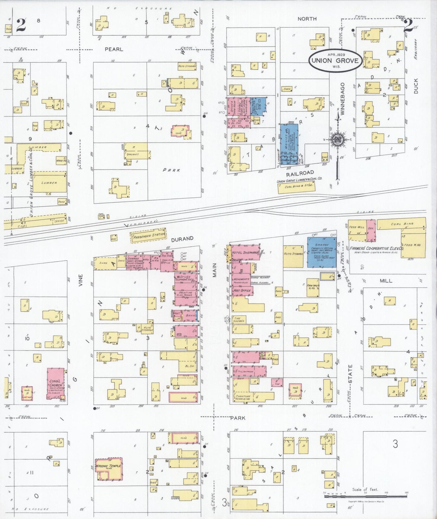 Sanborn Fire Insurance Map from Union Grove, Racine County, Wisconsin (1929), Sheet #0002 - Complete Map Set gallery image, historic Sanborn map, vintage wall art, Wisconsin Wisconsin
