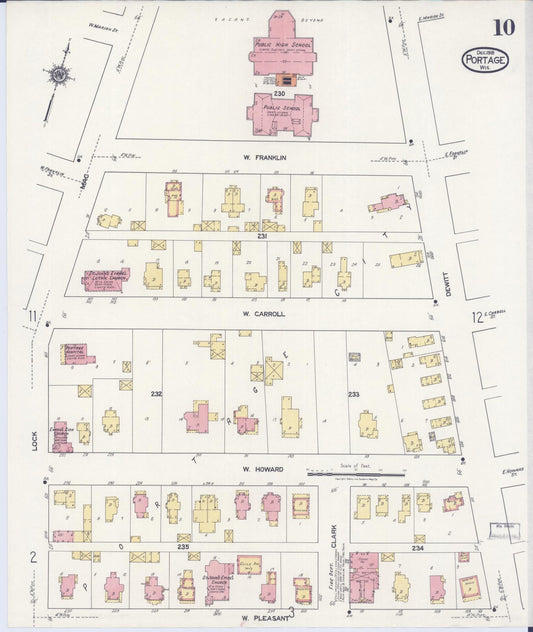 Sanborn Fire Insurance Map from Portage, Columbia County, Wisconsin (1918), Sheet #0010 - Historic Sanborn Fire Insurance Map Print, vintage old map wall art, antique decor, genealogy gift, Wisconsin Wisconsin map