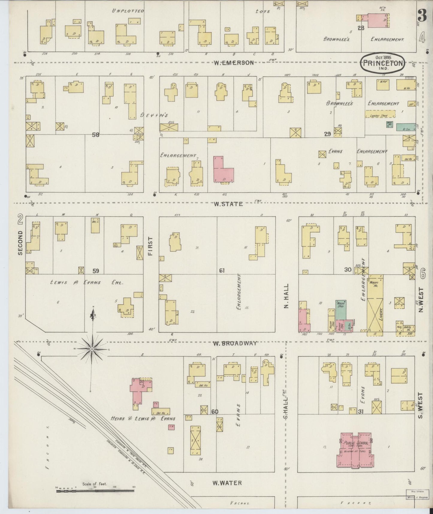 Sanborn Fire Insurance Map from Princeton, Gibson County, Indiana (1895), Sheet #0003 - Complete Map Set gallery image, historic Sanborn map, vintage wall art, Indiana Indiana