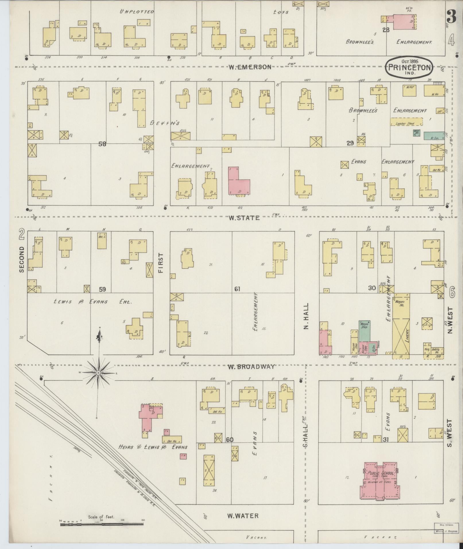 Sanborn Fire Insurance Map from Princeton, Gibson County, Indiana (1895), Sheet #0003 - Complete Map Set gallery image, historic Sanborn map, vintage wall art, Indiana Indiana