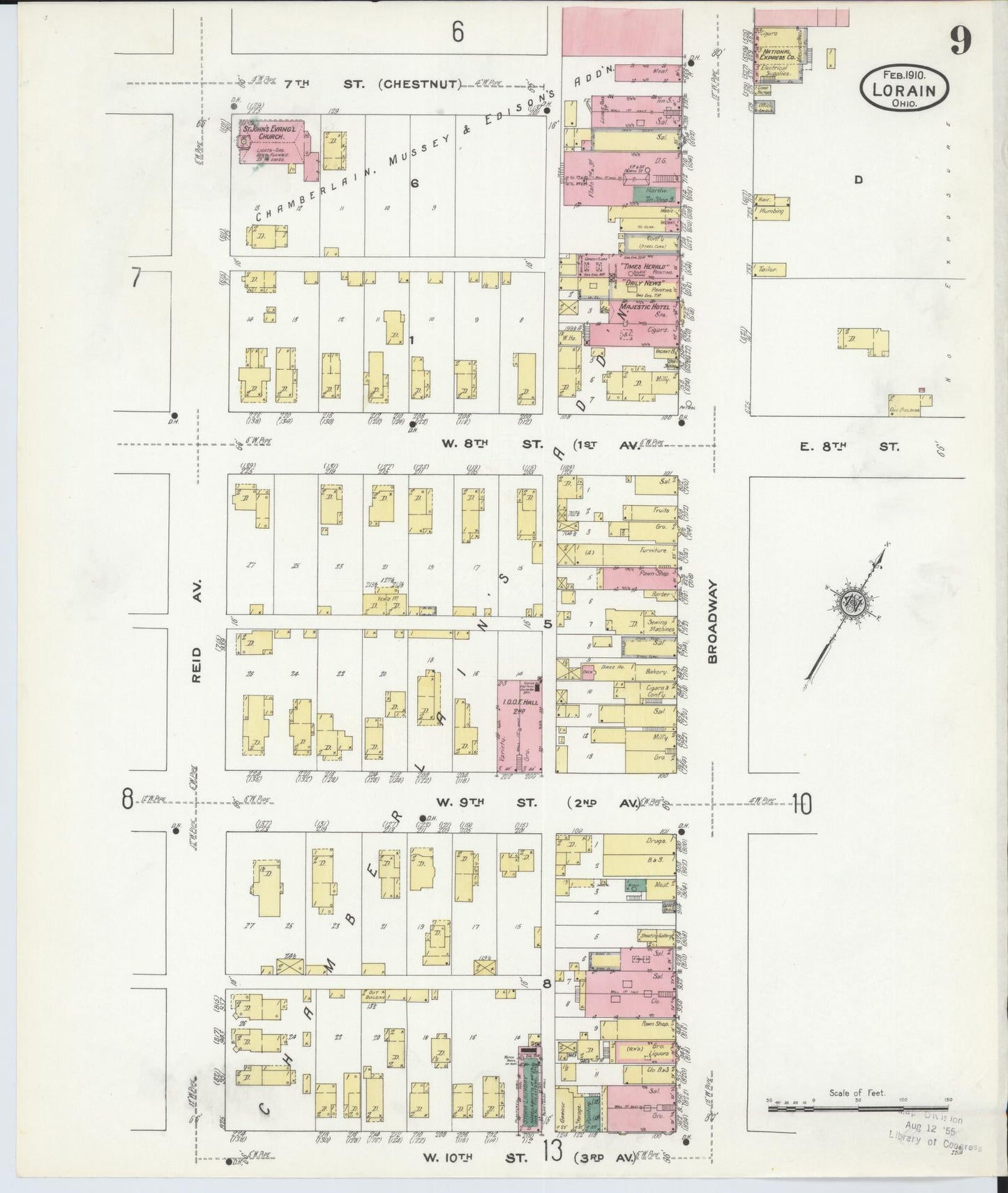 Sanborn Fire Insurance Map from Lorain, Lorain County, Ohio (1910), Sheet #0009 - Complete Map Set gallery image, historic Sanborn map, vintage wall art, Ohio Ohio