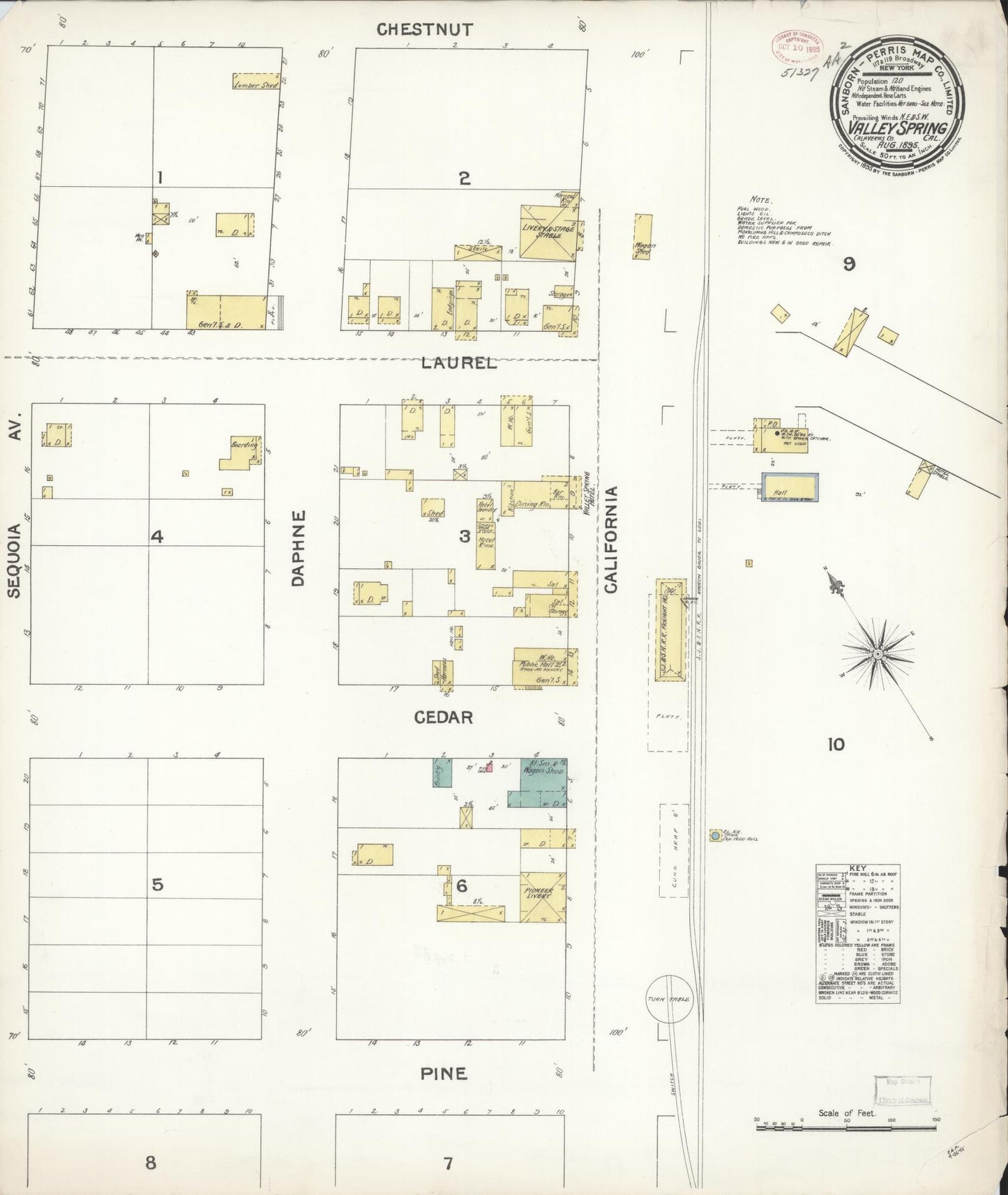 Sanborn Fire Insurance Map from Valley Spring, Calaveras County, California. (1895) – Historic Sanborn Fire Insurance Map Print