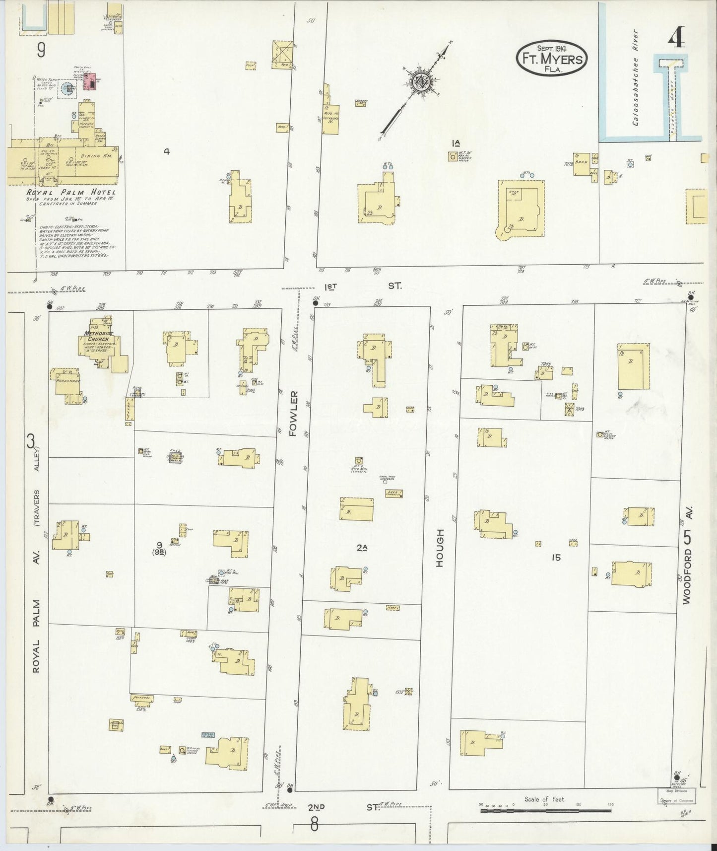 Sanborn Fire Insurance Map from Fort Myers, Lee County, Florida (1914), Sheet #0004 - Complete Map Set gallery image, historic Sanborn map, vintage wall art, Florida Florida