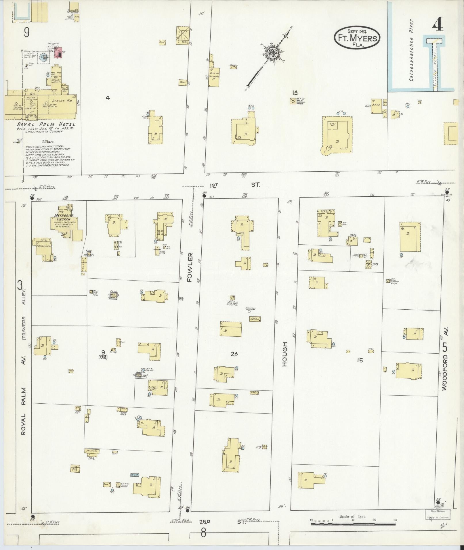 Sanborn Fire Insurance Map from Fort Myers, Lee County, Florida (1914), Sheet #0004 - Complete Map Set gallery image, historic Sanborn map, vintage wall art, Florida Florida