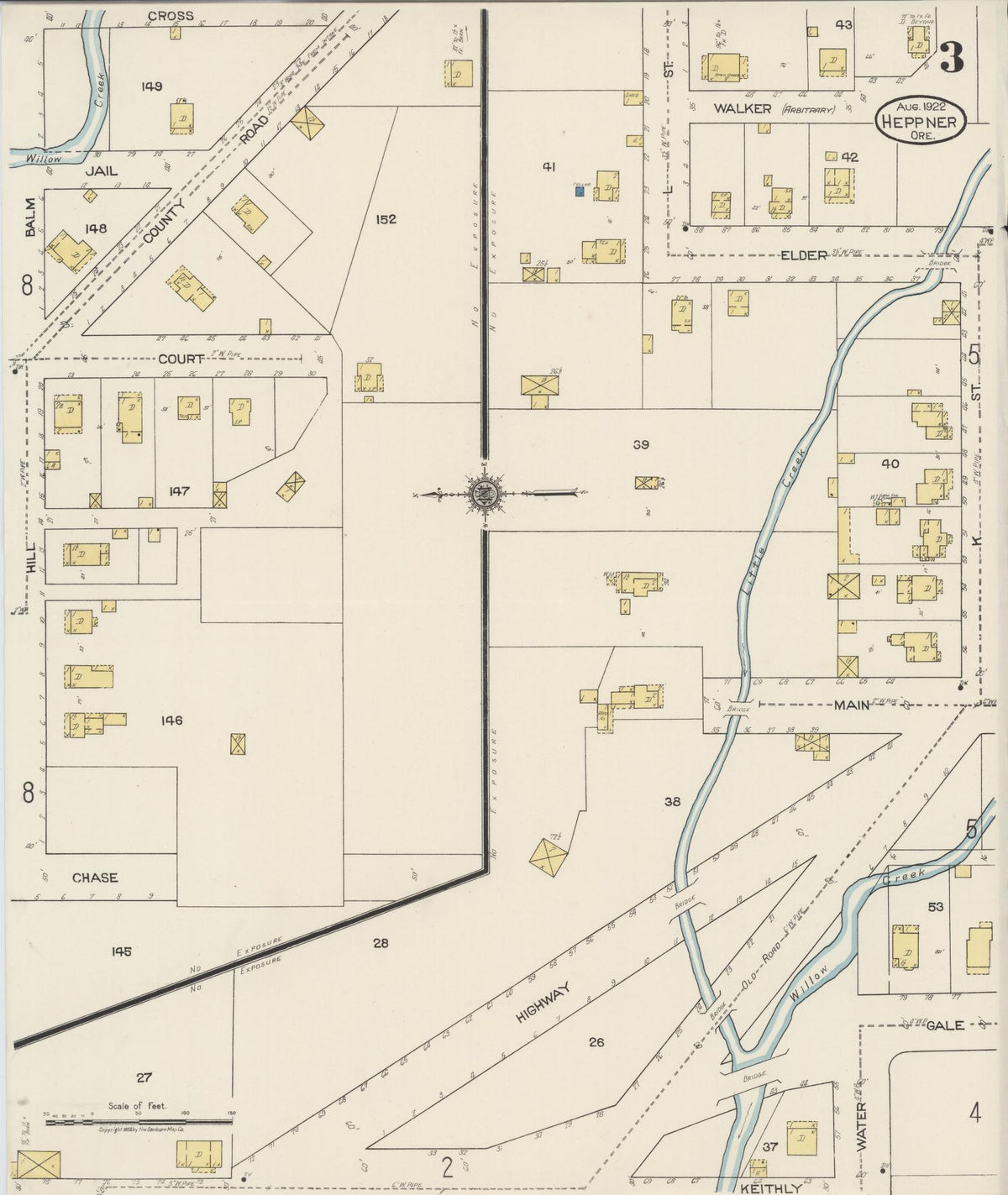 Sanborn Fire Insurance Map from Heppner, Morrow County, Oregon (1922), Sheet #0003 - Historic Sanborn Fire Insurance Map Print, vintage old map wall art, antique decor, genealogy gift, Oregon Oregon map