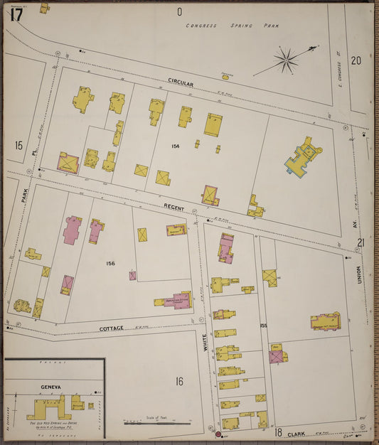 Sanborn Fire Insurance Map from Saratoga, Saratoga County, New York (1900), Sheet #0017 - Historic Sanborn Fire Insurance Map Print, vintage old map wall art, antique decor, genealogy gift, New York New York map