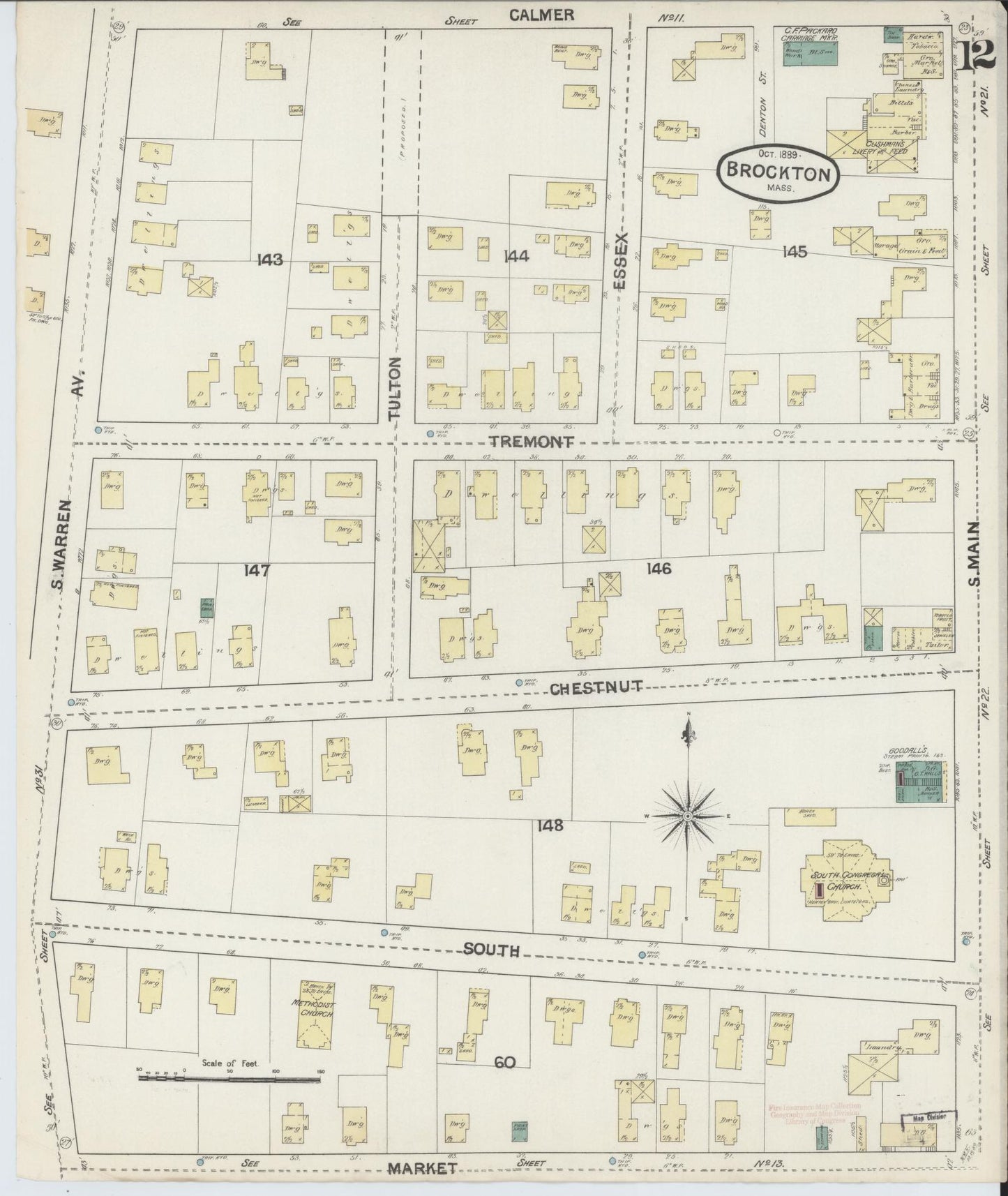 Sanborn Fire Insurance Map from Brockton, Plymouth County, Massachusetts (1889), Sheet #0012 - Historic Sanborn Fire Insurance Map Print, vintage old map wall art, antique decor, genealogy gift, Massachusetts Massachusetts map