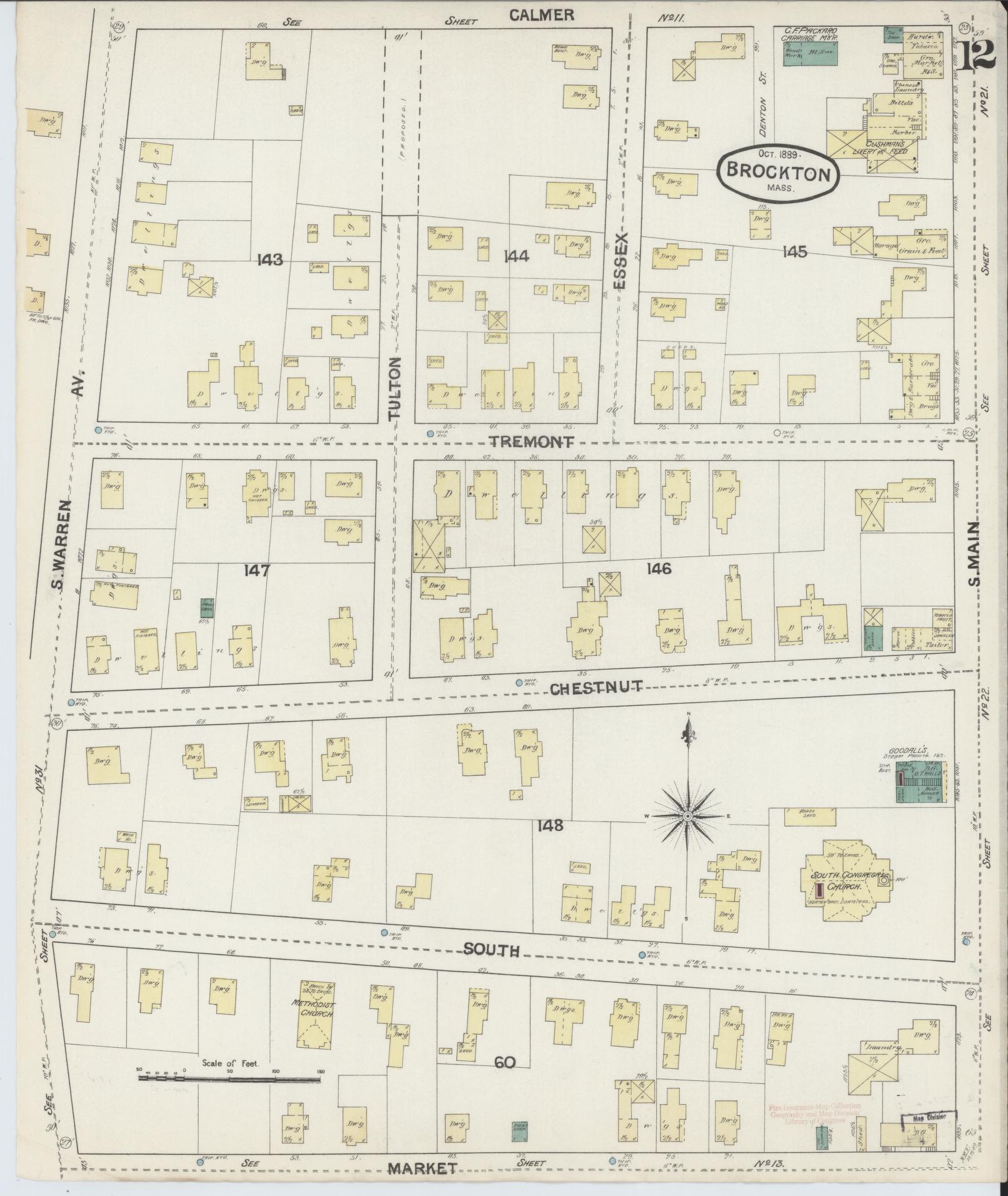 Sanborn Fire Insurance Map from Brockton, Plymouth County, Massachusetts (1889), Sheet #0012 - Historic Sanborn Fire Insurance Map Print, vintage old map wall art, antique decor, genealogy gift, Massachusetts Massachusetts map