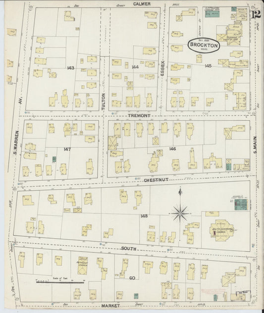 Sanborn Fire Insurance Map from Brockton, Plymouth County, Massachusetts (1889), Sheet #0012 - Historic Sanborn Fire Insurance Map Print, vintage old map wall art, antique decor, genealogy gift, Massachusetts Massachusetts map