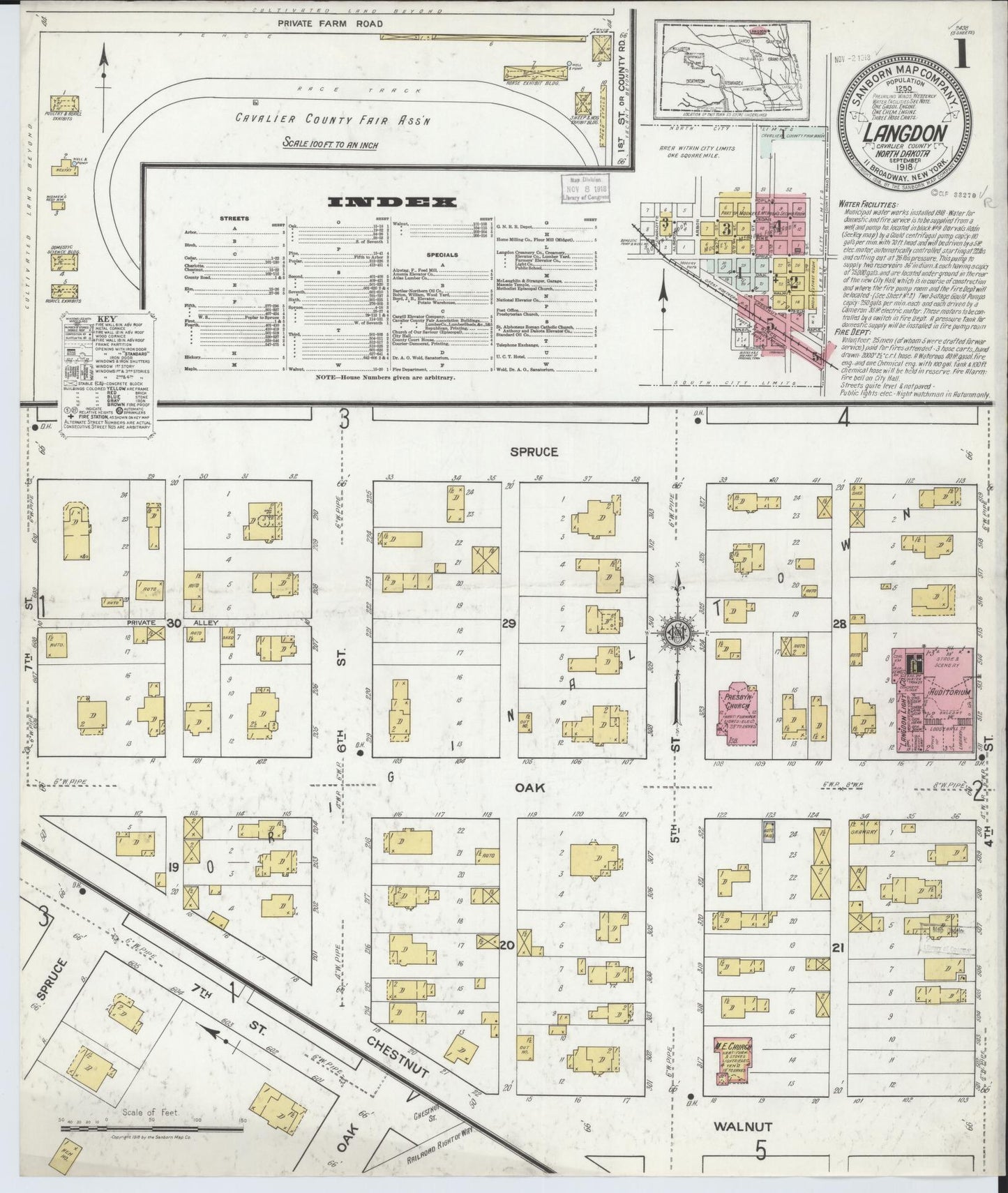 Sanborn Fire Insurance Map from Langdon, Cavalier County, North Dakota (1918), Sheet #0001 - Complete Map Set gallery image, historic Sanborn map, vintage wall art, North Dakota North Dakota