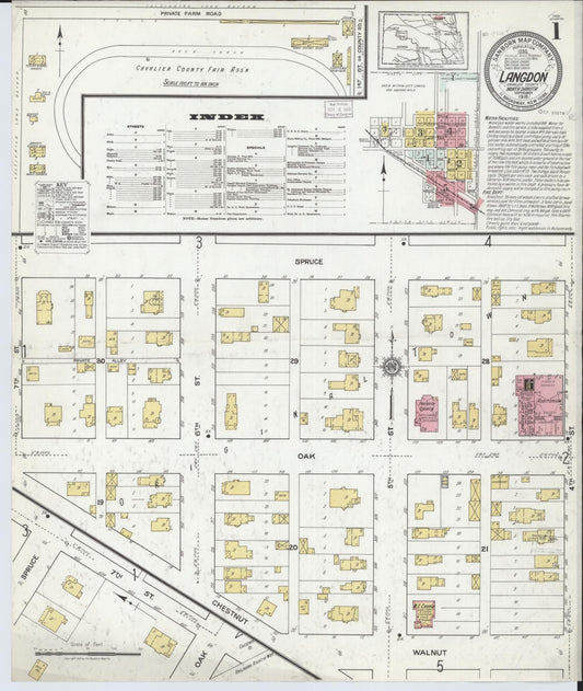 Sanborn Fire Insurance Map from Langdon, Cavalier County, North Dakota (1918), Sheet #0001 - Complete Map Set gallery image, historic Sanborn map, vintage wall art, North Dakota North Dakota