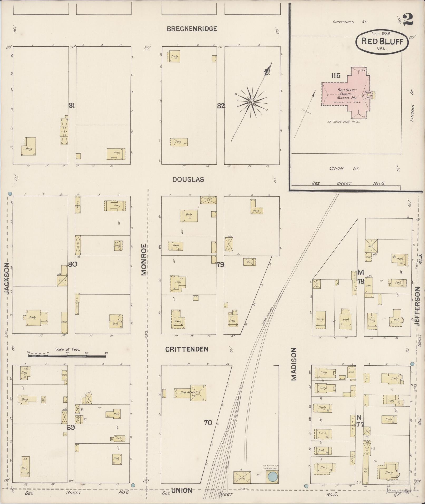 Sanborn Fire Insurance Map from Red Bluff, Tehama County, California (1889), Sheet #0002 - Complete Map Set gallery image, historic Sanborn map, vintage wall art, California California
