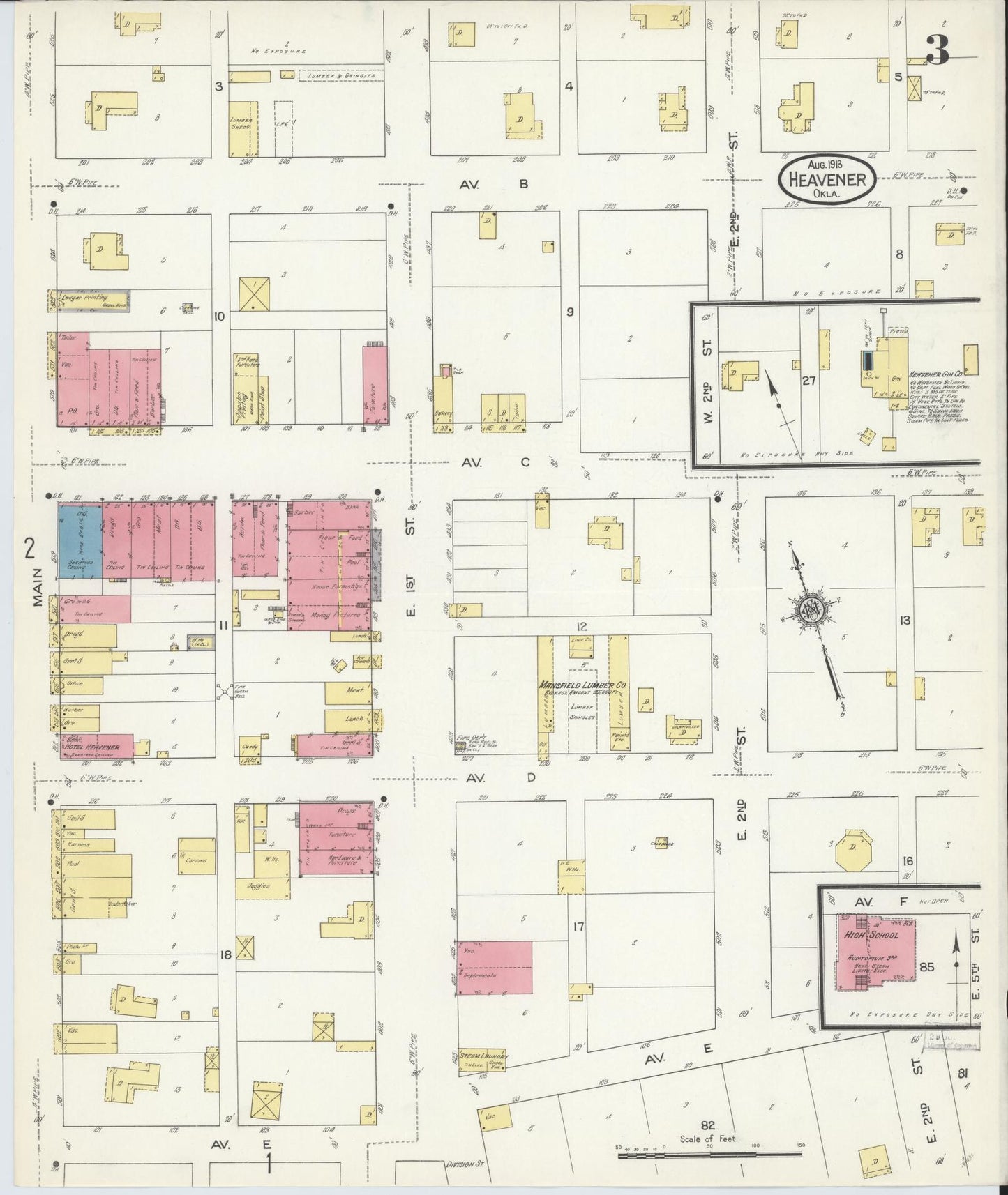 Sanborn Fire Insurance Map from Heavener, Le Flore County, Oklahoma (1913), Sheet #0003 - Complete Map Set gallery image, historic Sanborn map, vintage wall art, Oklahoma Oklahoma