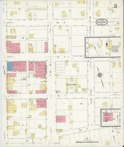 Sanborn Fire Insurance Map from Heavener, Le Flore County, Oklahoma (1913), Sheet #0003 - Complete Map Set gallery image, historic Sanborn map, vintage wall art, Oklahoma Oklahoma