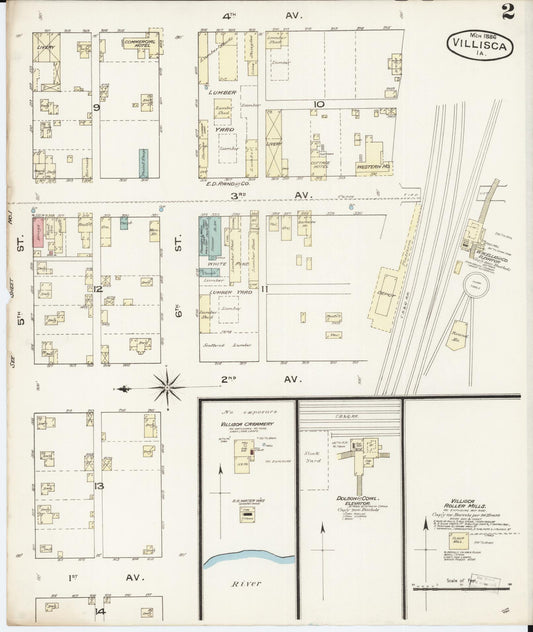 Sanborn Fire Insurance Map from Villisca, Montgomery County, Iowa (1886), Sheet #0002 - Historic Sanborn Fire Insurance Map Print, vintage old map wall art