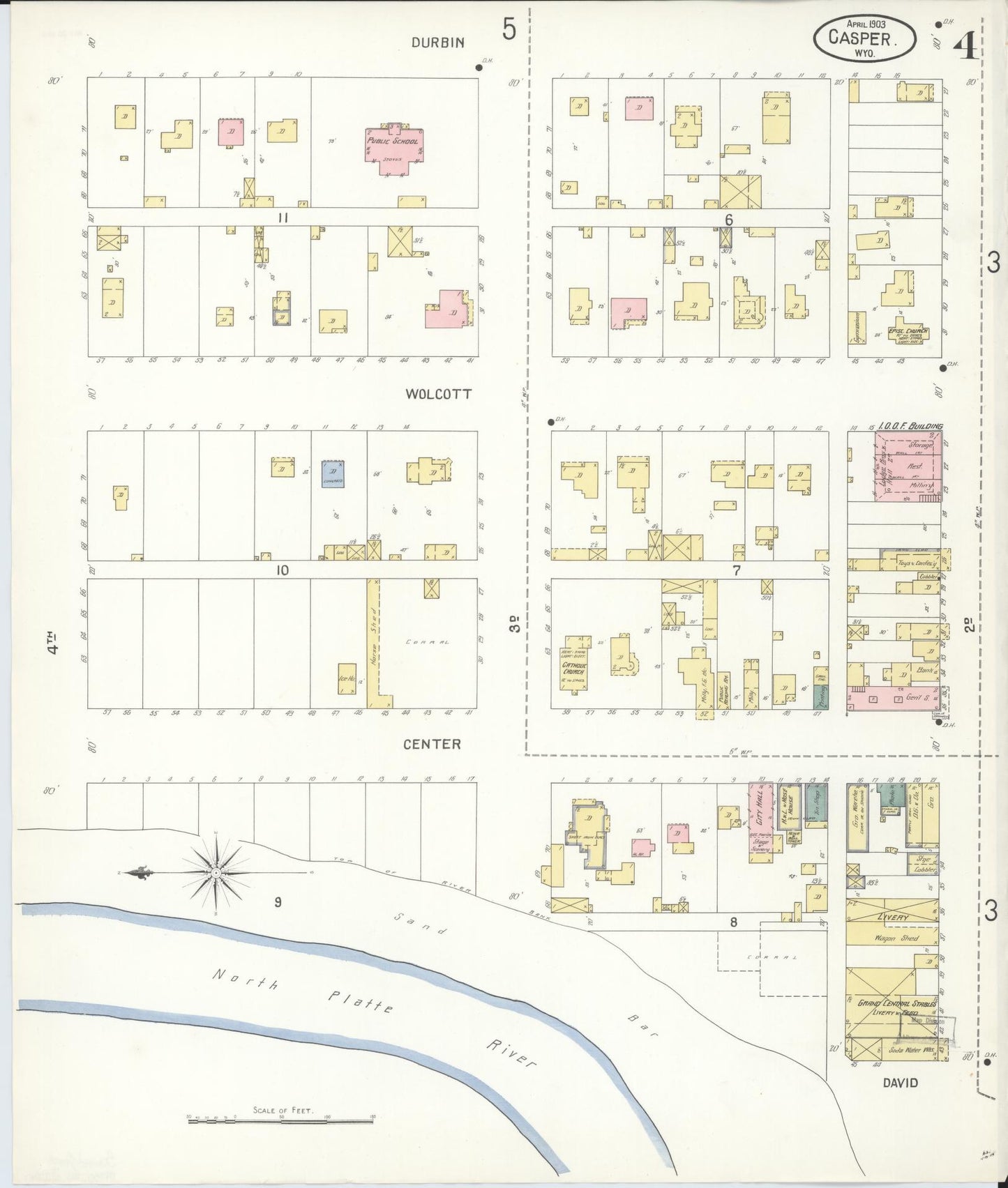 Sanborn Fire Insurance Map from Casper, Natrona County, Wyoming (1903), Sheet #0004 - Complete Map Set gallery image, historic Sanborn map, vintage wall art, Wyoming Wyoming
