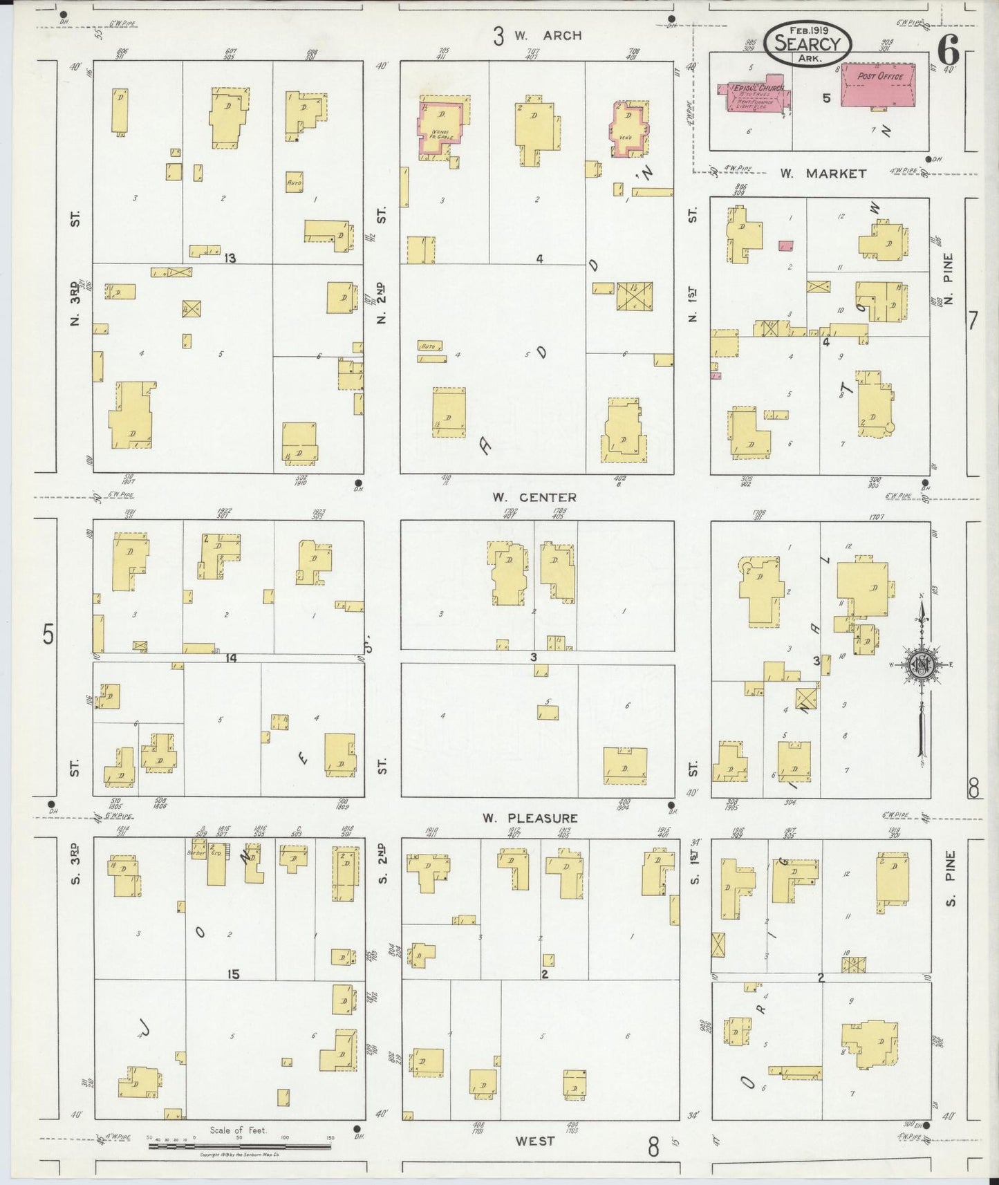 Sanborn Fire Insurance Map from Searcy, White County, Arkansas (1919), Sheet #0006 - Complete Map Set gallery image, historic Sanborn map, vintage wall art, Arkansas Arkansas