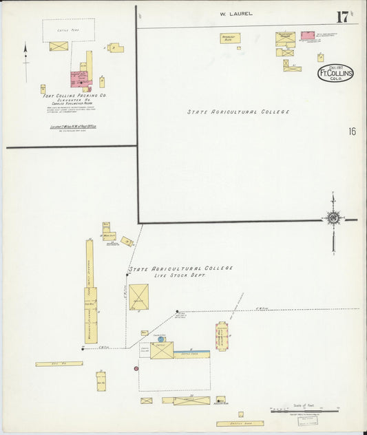 Sanborn Fire Insurance Map from Fort Collins, Larimer County, Colorado (1917), Sheet #0017 - Historic Sanborn Fire Insurance Map Print, vintage old map wall art, antique decor, genealogy gift, Colorado Colorado map