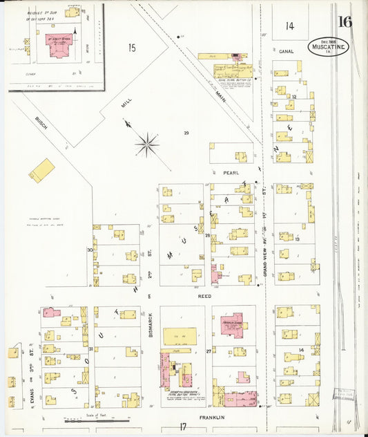 Sanborn Fire Insurance Map from Muscatine, Muscatine County, Iowa (1905), Sheet #0016 - Historic Sanborn Fire Insurance Map Print, vintage old map wall art