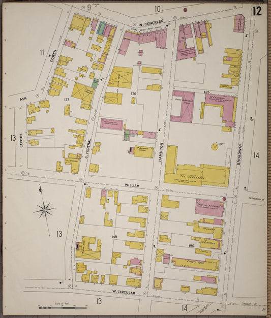 Sanborn Fire Insurance Map from Saratoga, Saratoga County, New York (1900), Sheet #0012 - Historic Sanborn Fire Insurance Map Print, vintage old map wall art, antique decor, genealogy gift, New York New York map