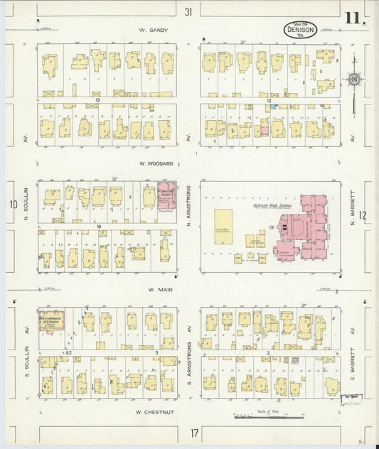 Sanborn Fire Insurance Map from Denison, Grayson County, Texas (1914), Sheet #0011 - Historic Sanborn Fire Insurance Map Print, vintage old map wall art, antique decor, genealogy gift, Texas Texas map