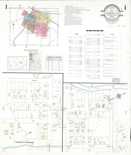 Sanborn Fire Insurance Map from La Porte City, Black Hawk County, Iowa (1948), Sheet #0001 - Historic Sanborn Fire Insurance Map Print, vintage old map wall art