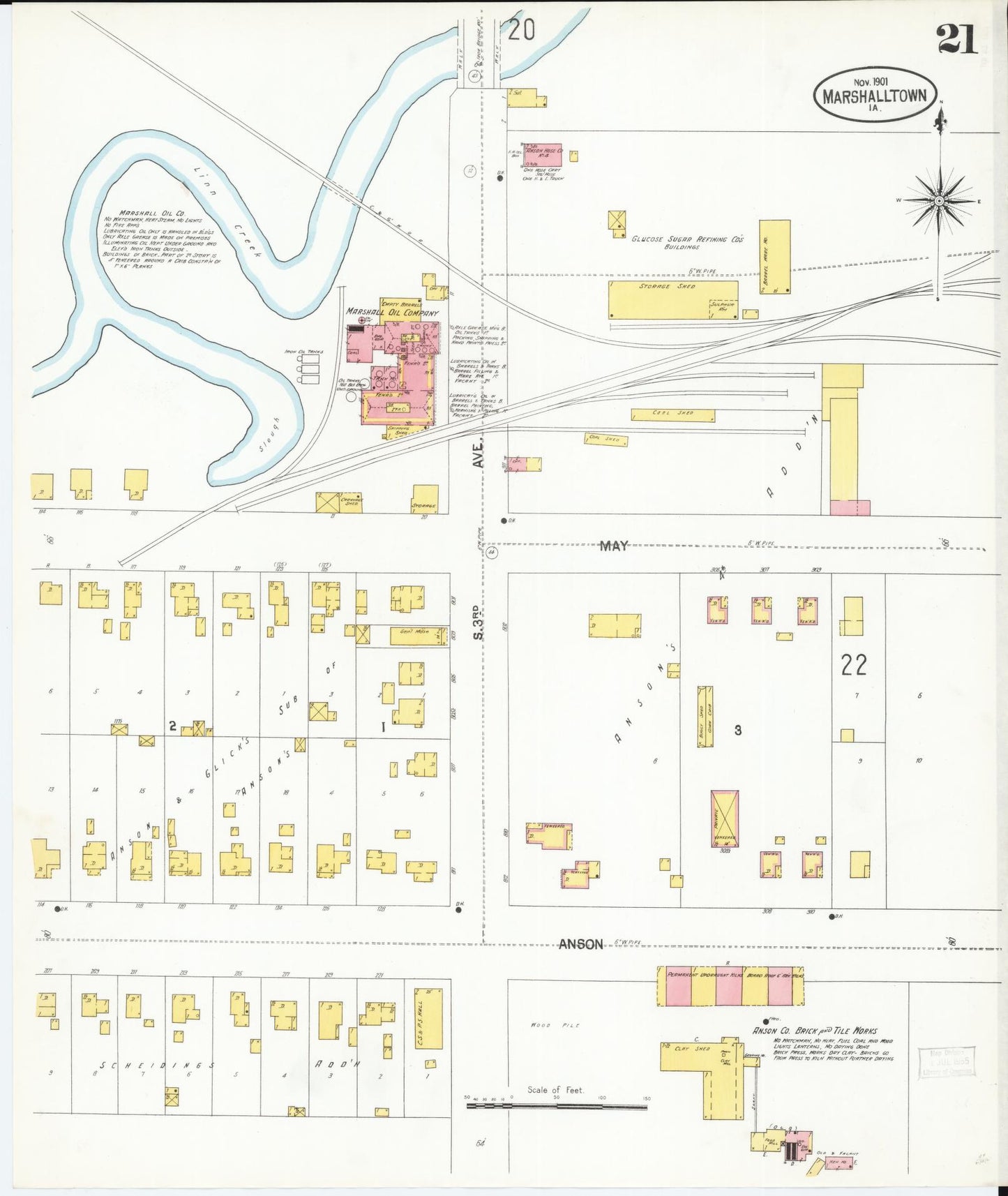 Sanborn Fire Insurance Map from Marshalltown, Marshall County, Iowa (1901), Sheet #0021 - Historic Sanborn Fire Insurance Map Print