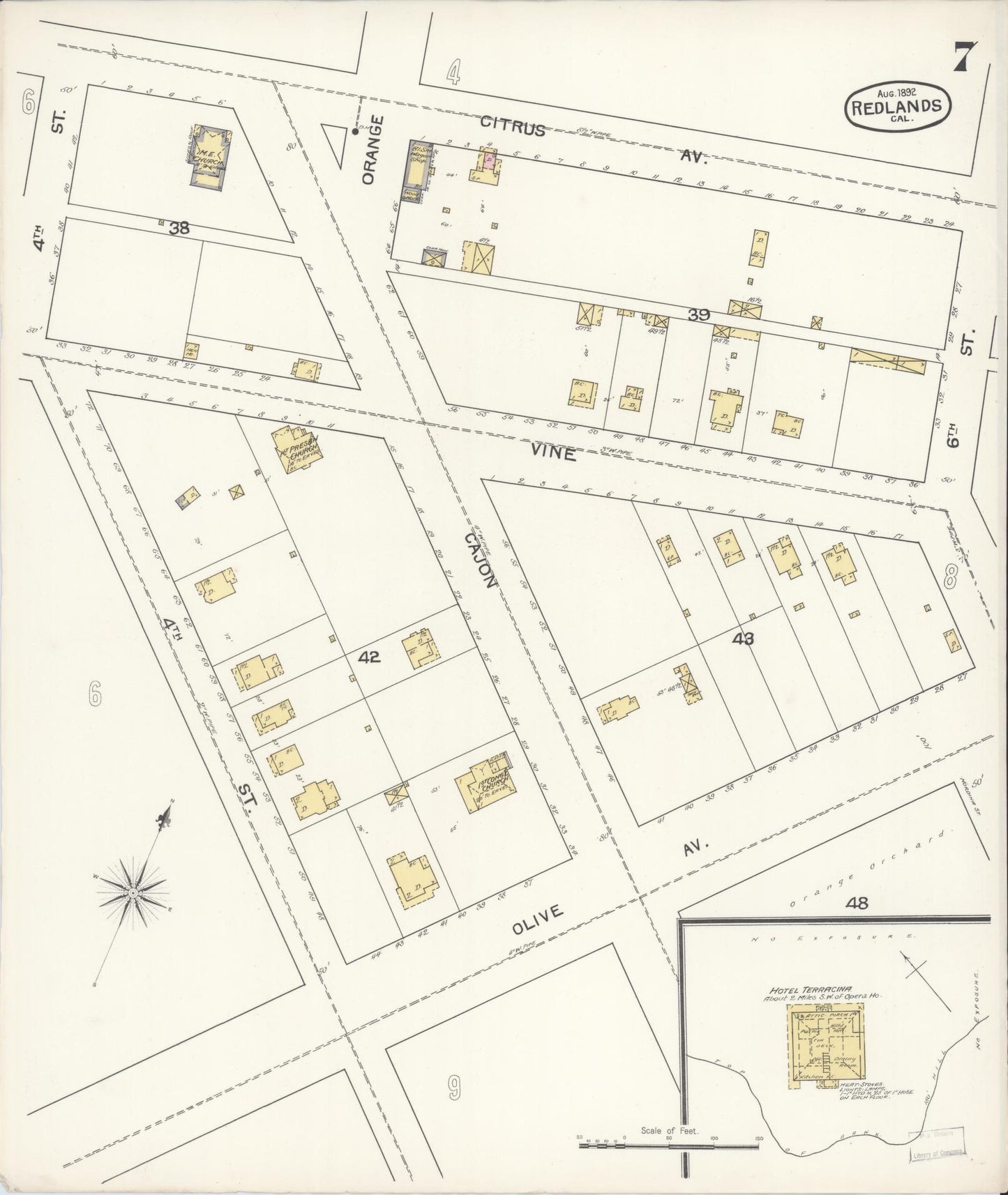 Sanborn Fire Insurance Map from Redlands, San Bernardino County, California (1892), Sheet #0007 - Complete Map Set gallery image, historic Sanborn map, vintage wall art, California California