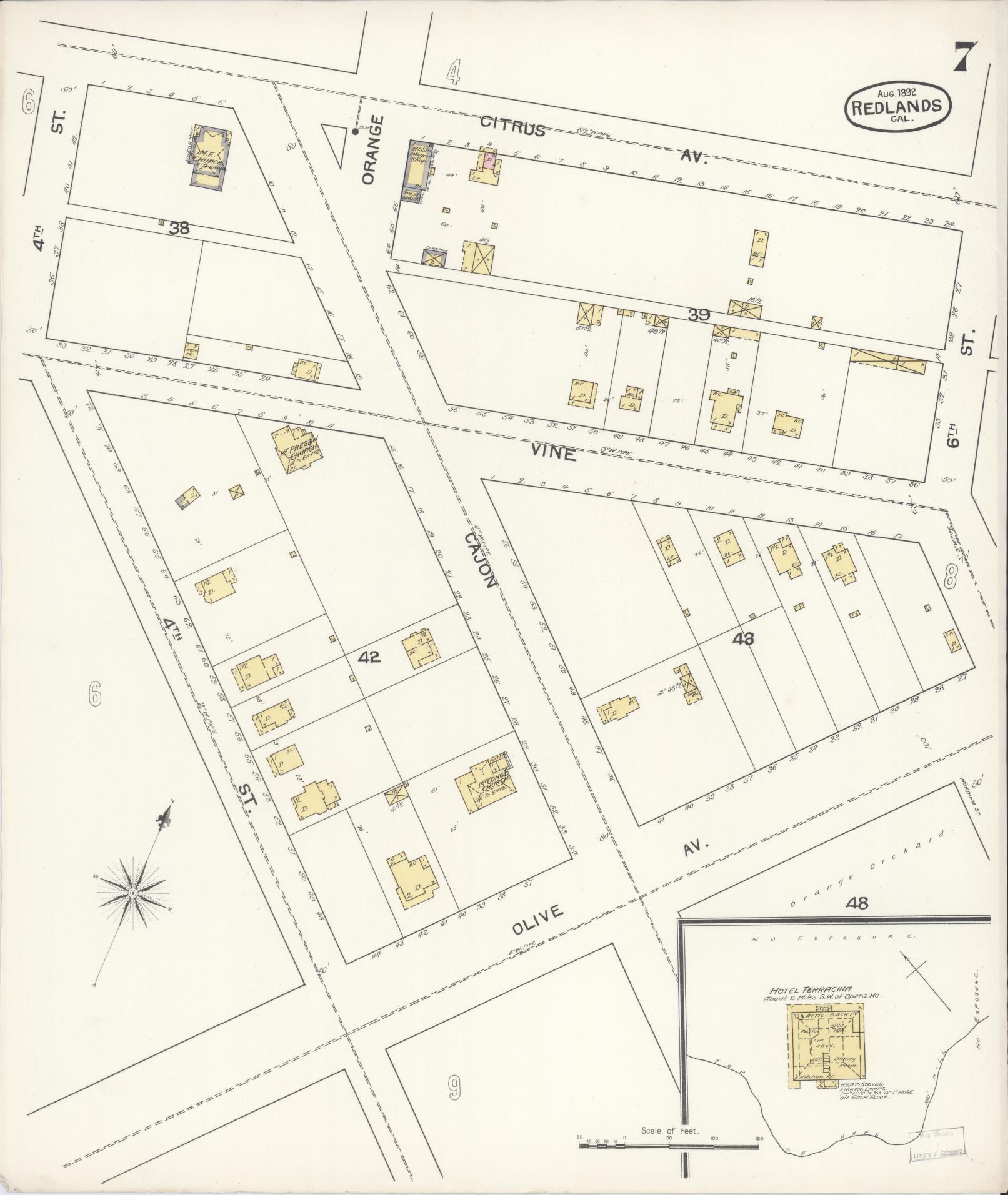 Sanborn Fire Insurance Map from Redlands, San Bernardino County, California (1892), Sheet #0007 - Complete Map Set gallery image, historic Sanborn map, vintage wall art, California California