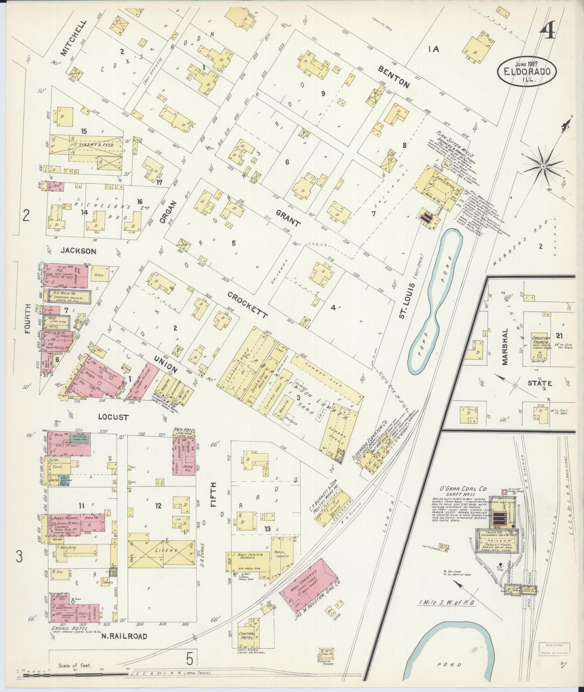 Sanborn Fire Insurance Map from Eldorado, Saline County, Illinois (1907), Sheet #0004 - Historic Sanborn Fire Insurance Map Print, vintage old map wall art, antique decor, genealogy gift, Illinois Illinois map