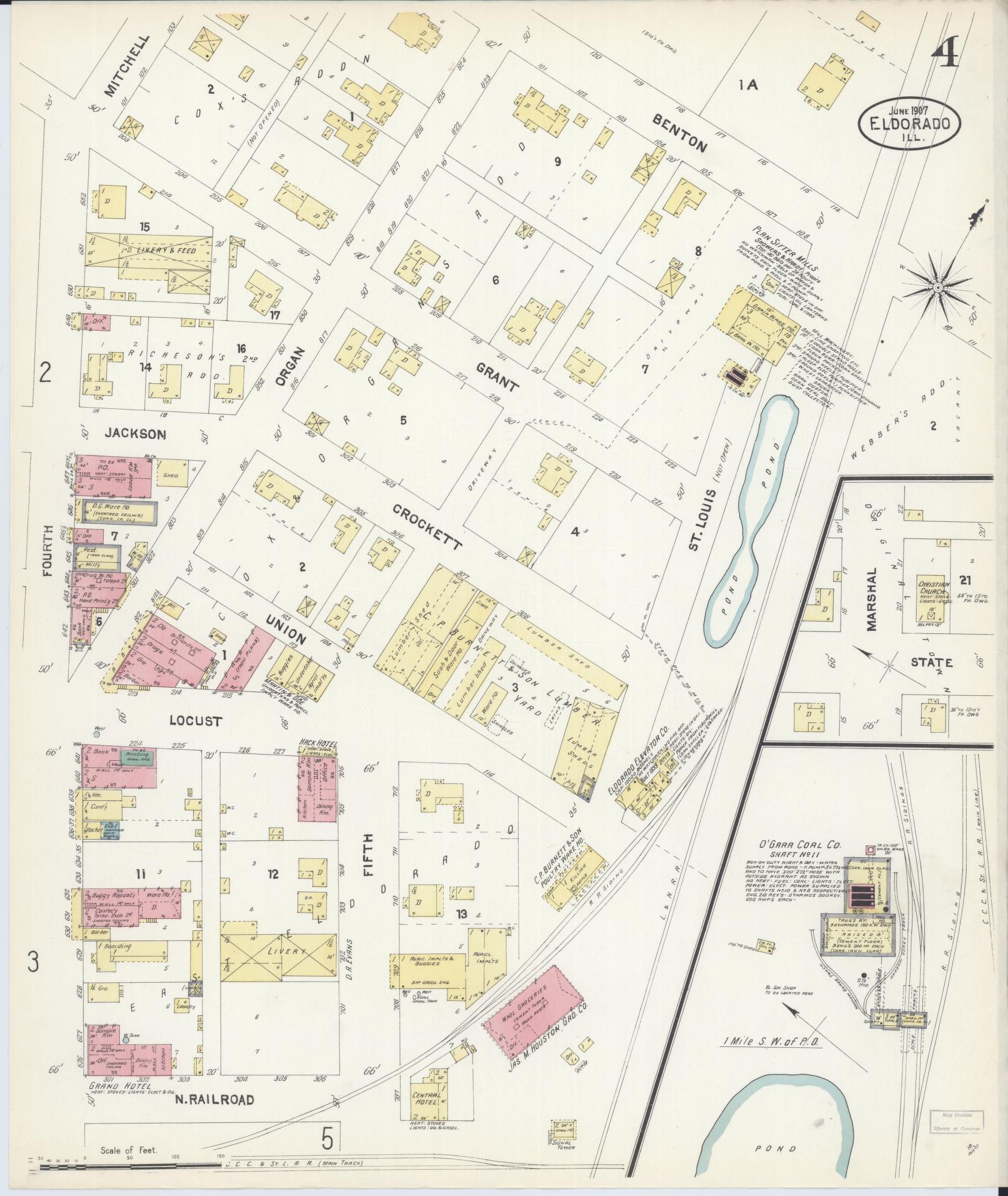Sanborn Fire Insurance Map from Eldorado, Saline County, Illinois (1907), Sheet #0004 - Historic Sanborn Fire Insurance Map Print, vintage old map wall art, antique decor, genealogy gift, Illinois Illinois map