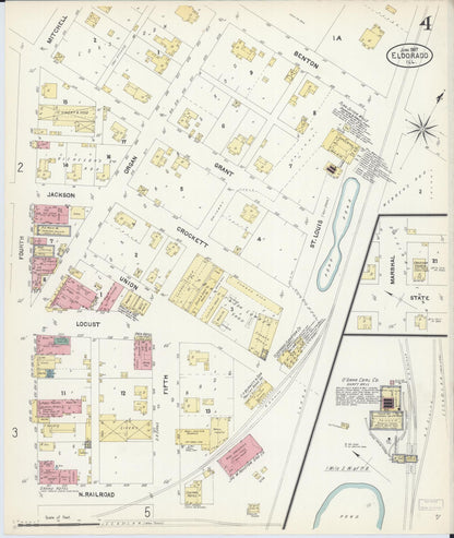 Sanborn Fire Insurance Map from Eldorado, Saline County, Illinois (1907), Sheet #0004 - Historic Sanborn Fire Insurance Map Print, vintage old map wall art, antique decor, genealogy gift, Illinois Illinois map