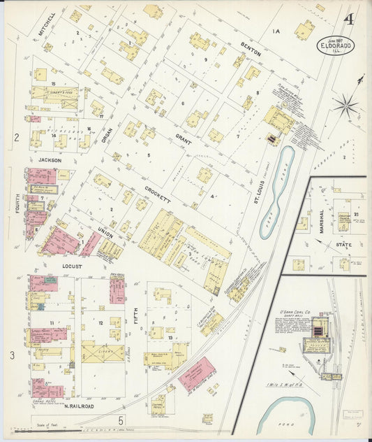 Sanborn Fire Insurance Map from Eldorado, Saline County, Illinois (1907), Sheet #0004 - Historic Sanborn Fire Insurance Map Print, vintage old map wall art, antique decor, genealogy gift, Illinois Illinois map