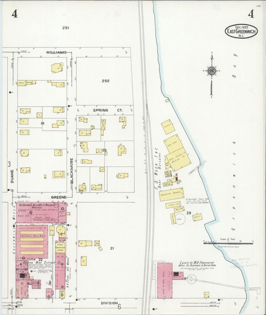 Sanborn Fire Insurance Map from East Greenwich, Kent County, Rhode Island (1923), Sheet #0004 - Historic Sanborn Fire Insurance Map Print, vintage old map wall art, antique decor, genealogy gift, Rhode Island Rhode Island map