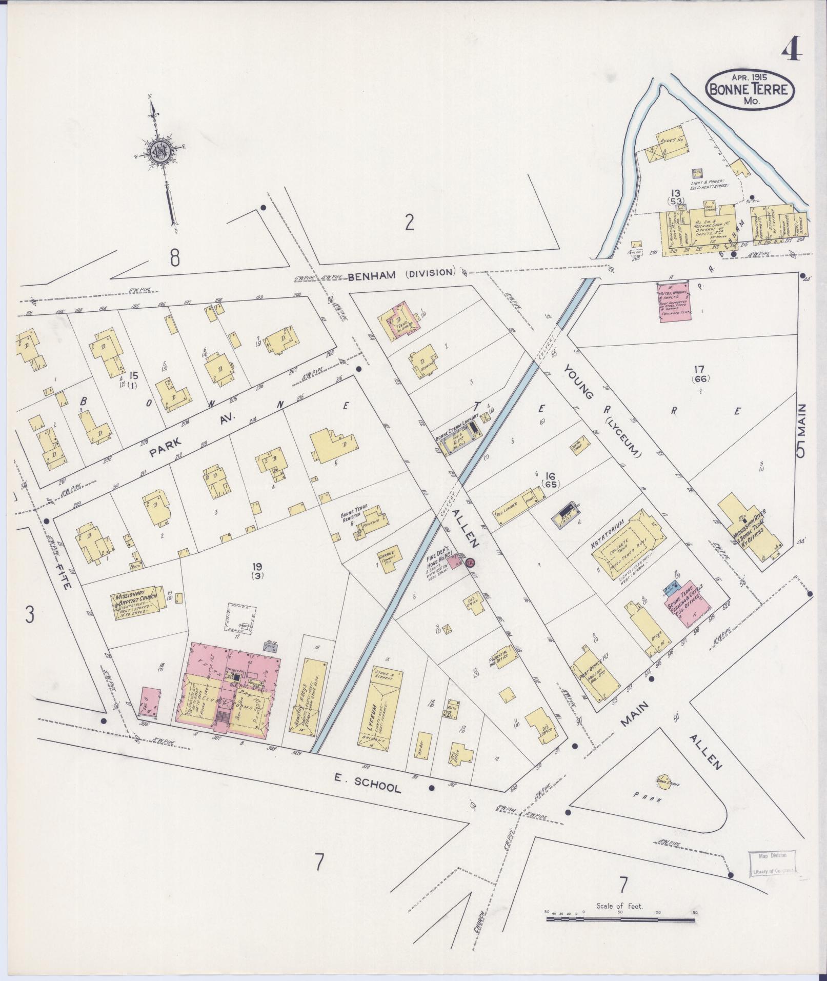 Sanborn Fire Insurance Map from Bonne Terre, Saint Francois County, Missouri (1915), Sheet #0004 - Complete Map Set gallery image, historic Sanborn map, vintage wall art, Missouri Missouri