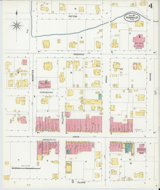 Sanborn Fire Insurance Map from Humboldt, Gibson County, Tennessee (1905), Sheet #0004 - Historic Sanborn Fire Insurance Map Print, vintage old map wall art, antique decor, genealogy gift, Tennessee Tennessee map