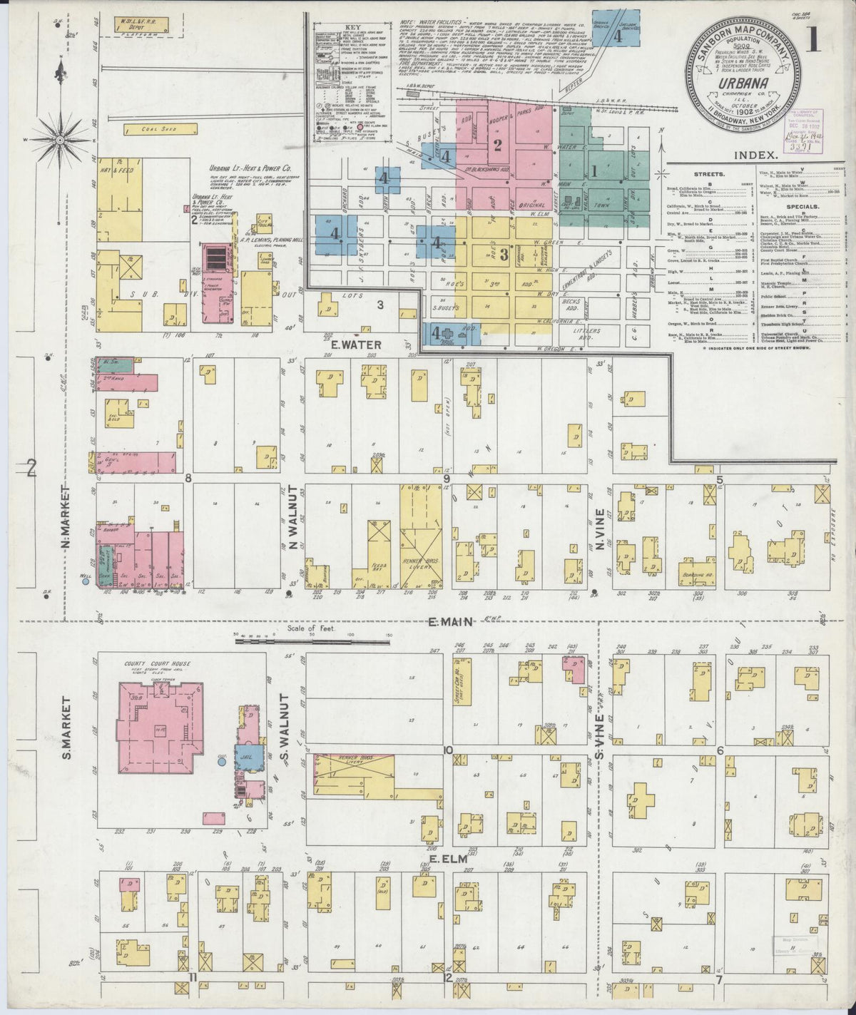 Sanborn Fire Insurance Map from Urbana, Champaign County, Illinois (1902), Sheet #0001 - Complete Map Set gallery image, historic Sanborn map, vintage wall art, Illinois Illinois