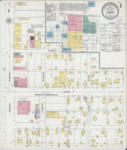 Sanborn Fire Insurance Map from Urbana, Champaign County, Illinois (1902), Sheet #0001 - Complete Map Set gallery image, historic Sanborn map, vintage wall art, Illinois Illinois